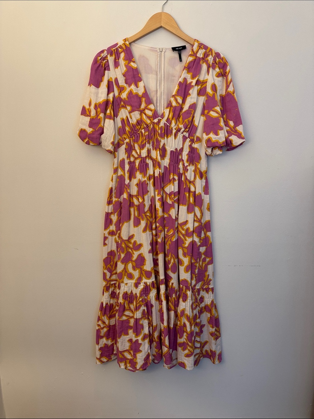 ME+EM Pink & Yellow Floral V-Neck Midi Dress